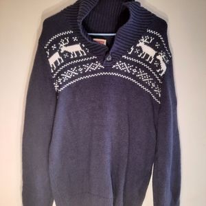 LEVIS Shawl Neck Knit Cotton Wool Blend Jumper Sweater Men Size M Deer Fair Isle